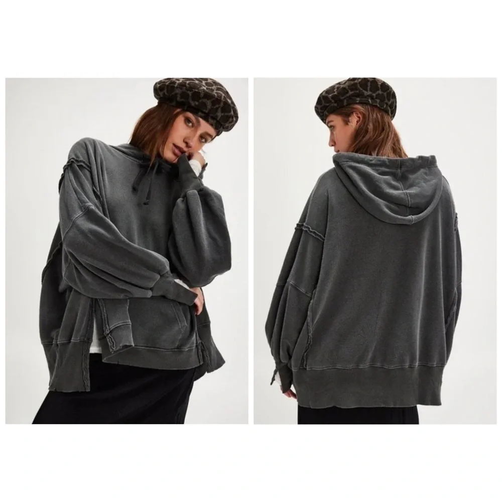 NWOT Free People Camden Pullover Hoodie Washed Black S - Picture 2 of 12